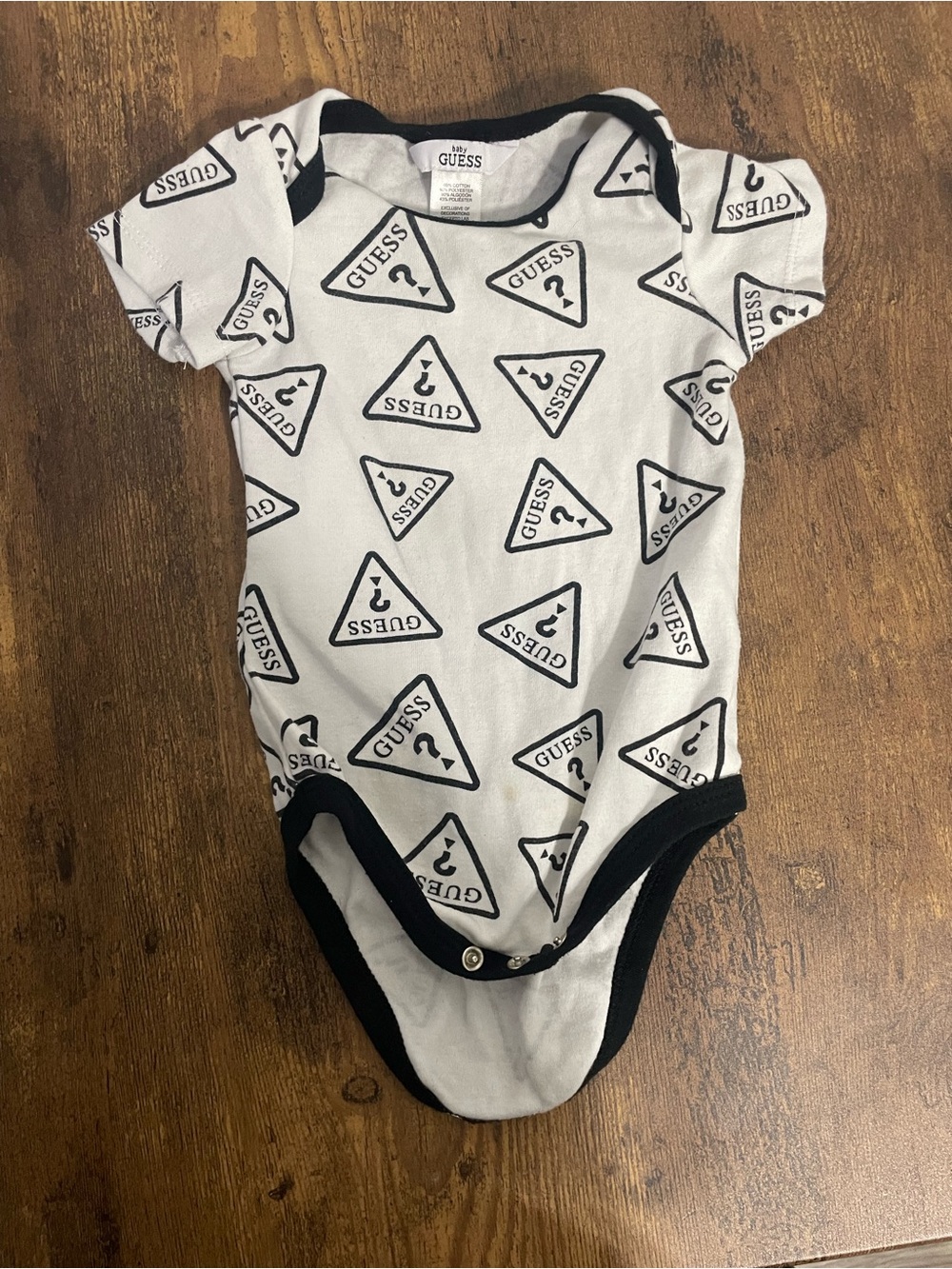 GUESS White & Black Logo Triangle Print Bodysuit